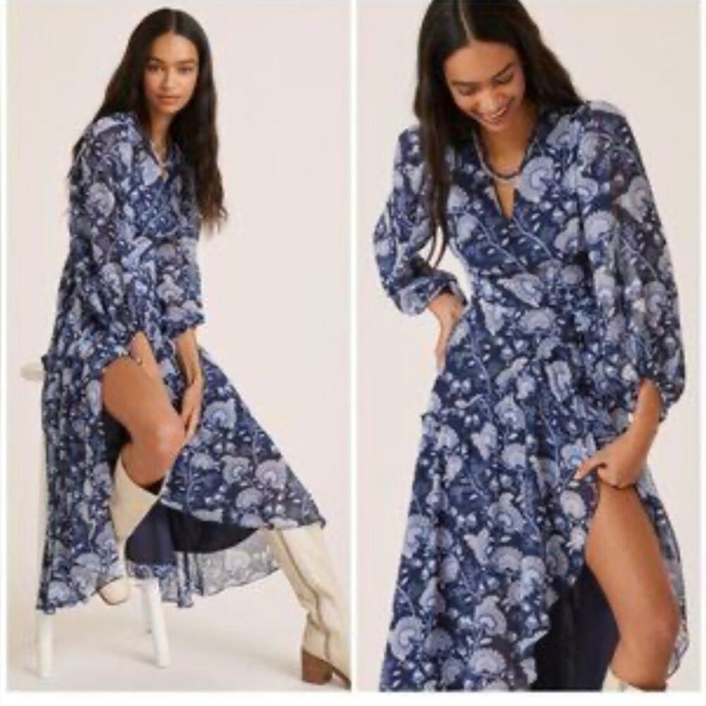 Anthropologie Hutch Geo Paisley Floral Wrap Maxi Dress Size Large